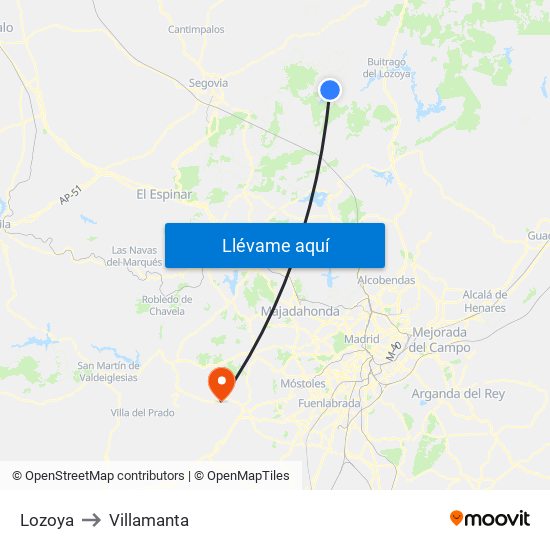 Lozoya to Villamanta map