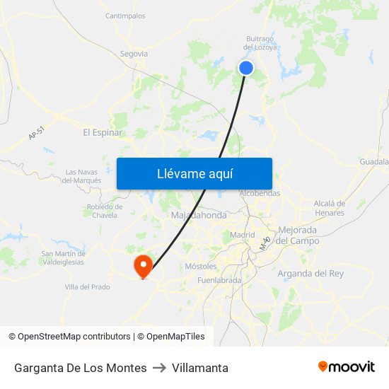 Garganta De Los Montes to Villamanta map