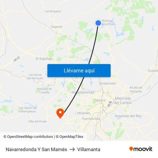 Navarredonda Y San Mamés to Villamanta map