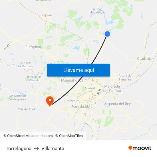 Torrelaguna to Villamanta map