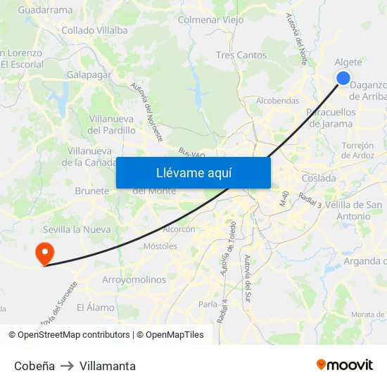 Cobeña to Villamanta map