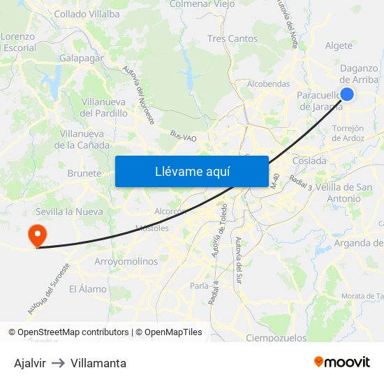 Ajalvir to Villamanta map