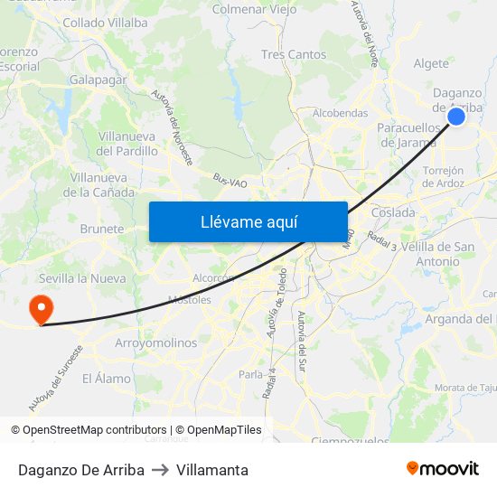 Daganzo De Arriba to Villamanta map