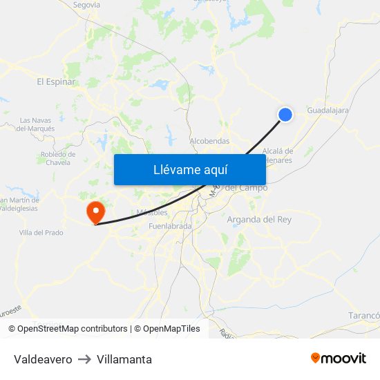 Valdeavero to Villamanta map
