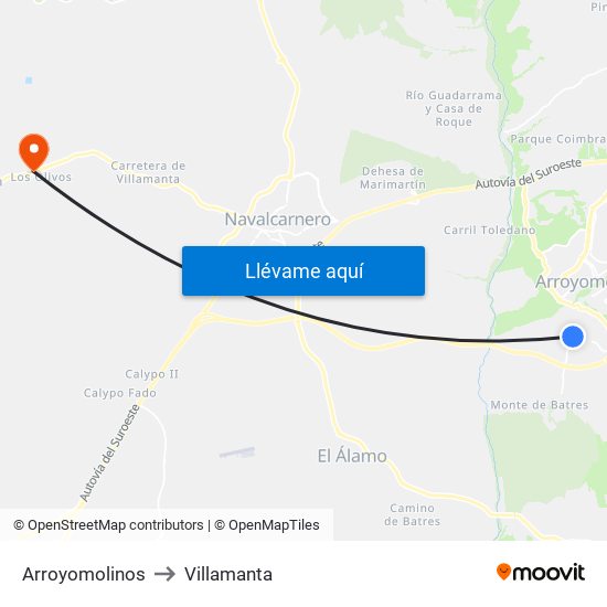 Arroyomolinos to Villamanta map