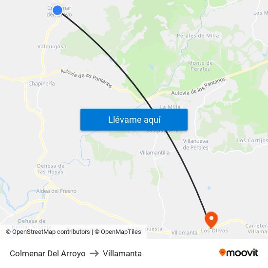 Colmenar Del Arroyo to Villamanta map