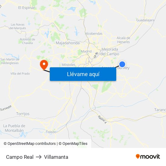Campo Real to Villamanta map