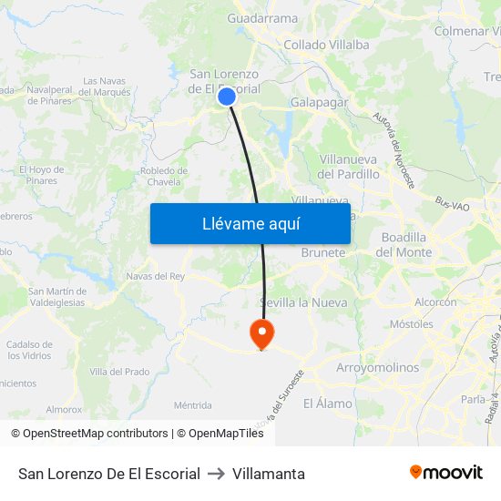 San Lorenzo De El Escorial to Villamanta map