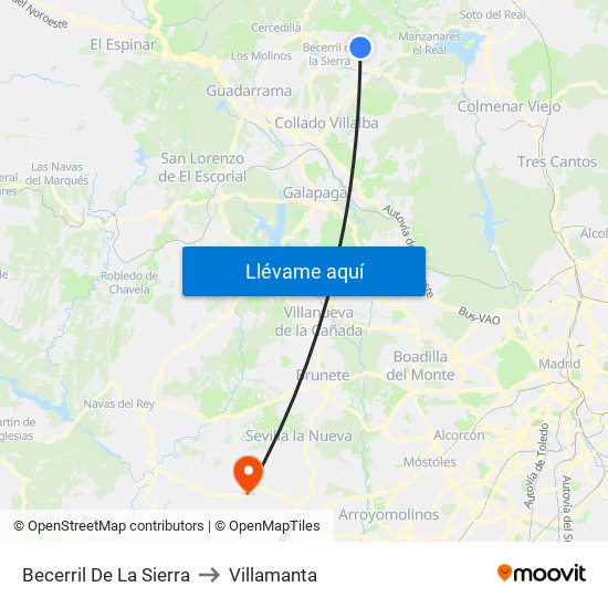 Becerril De La Sierra to Villamanta map