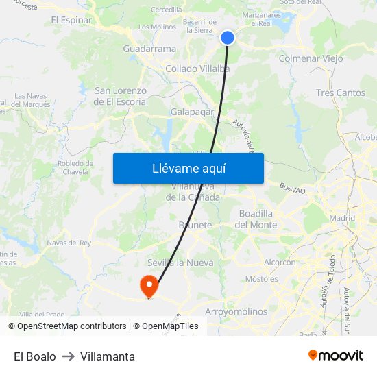 El Boalo to Villamanta map