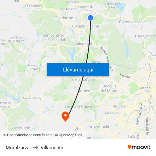 Moralzarzal to Villamanta map