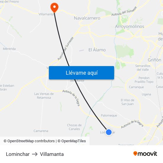 Lominchar to Villamanta map