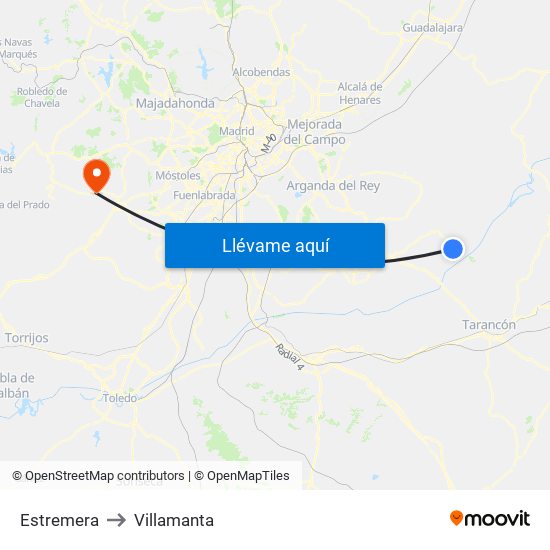 Estremera to Villamanta map