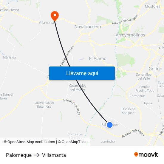 Palomeque to Villamanta map