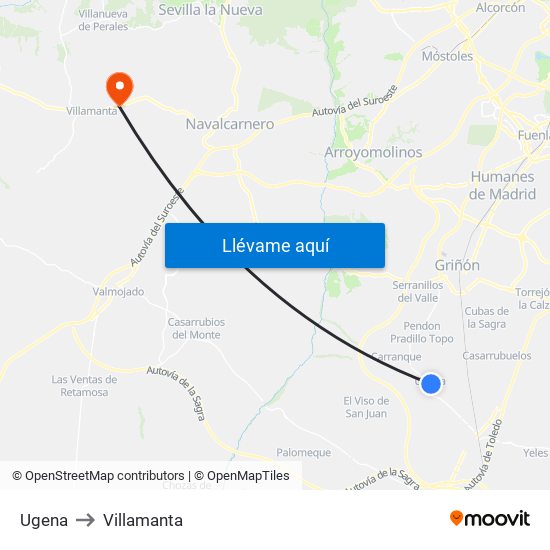 Ugena to Villamanta map