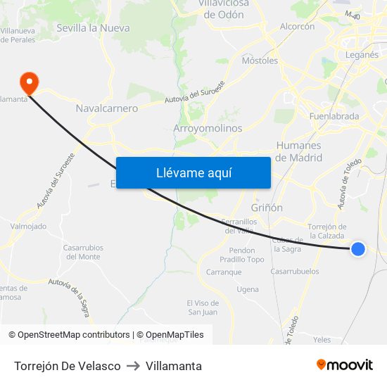 Torrejón De Velasco to Villamanta map