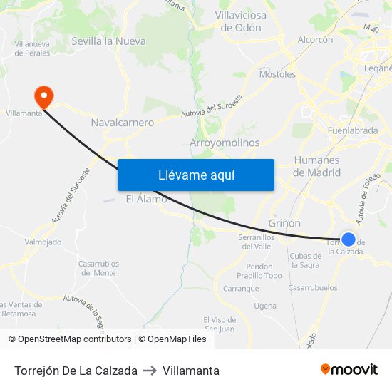 Torrejón De La Calzada to Villamanta map