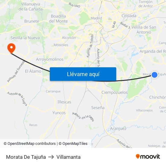 Morata De Tajuña to Villamanta map
