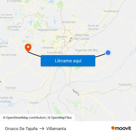 Orusco De Tajuña to Villamanta map