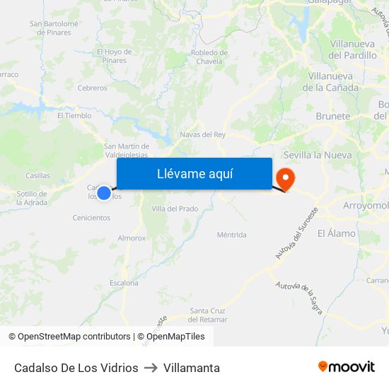 Cadalso De Los Vidrios to Villamanta map