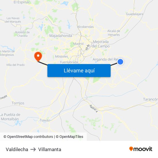 Valdilecha to Villamanta map