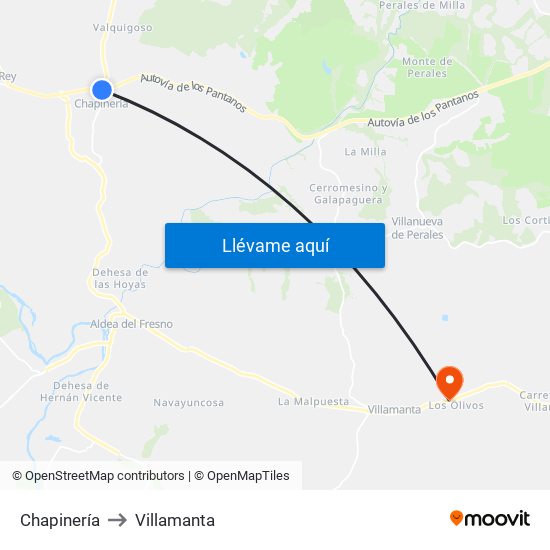Chapinería to Villamanta map