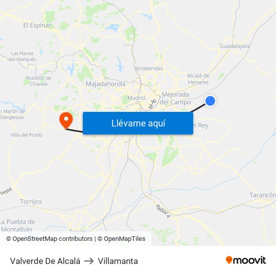 Valverde De Alcalá to Villamanta map