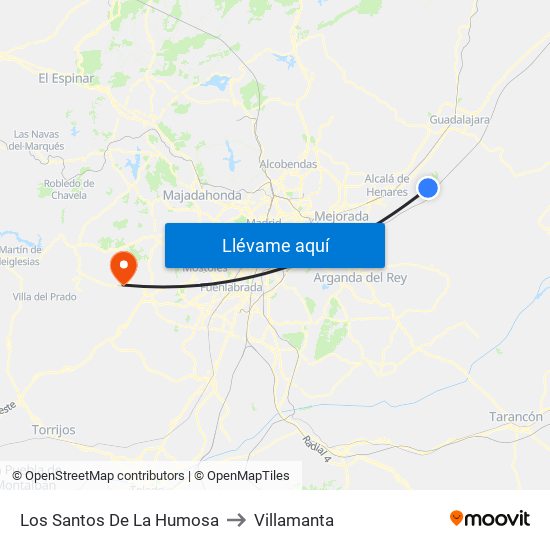 Los Santos De La Humosa to Villamanta map