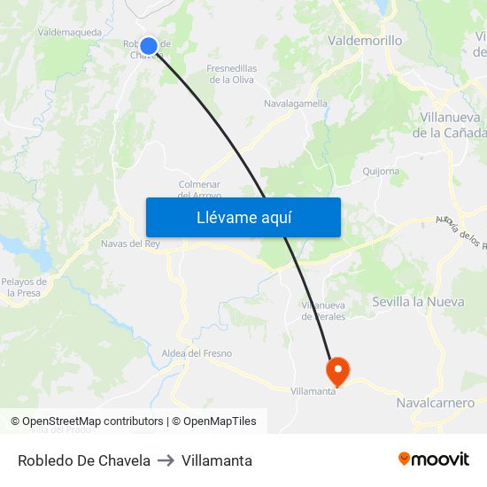 Robledo De Chavela to Villamanta map