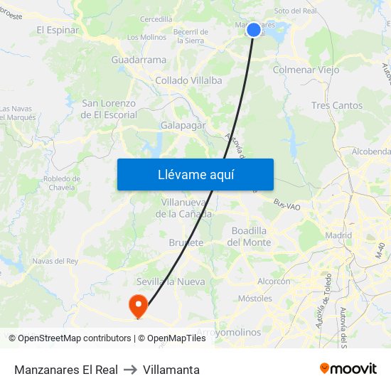 Manzanares El Real to Villamanta map