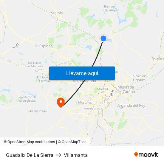 Guadalix De La Sierra to Villamanta map