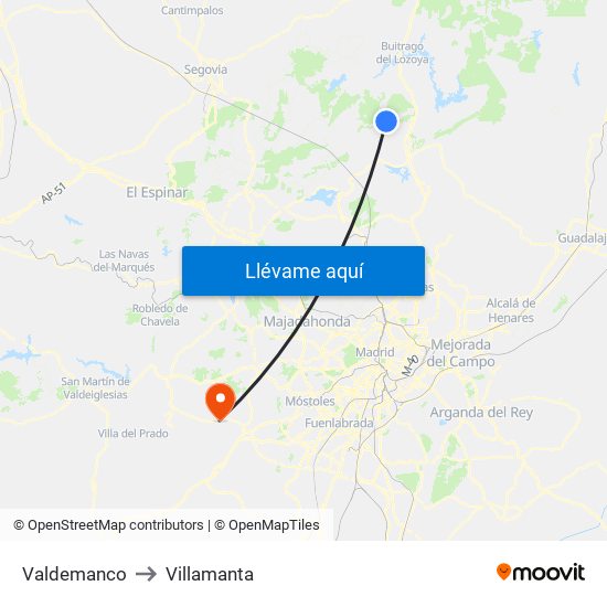 Valdemanco to Villamanta map