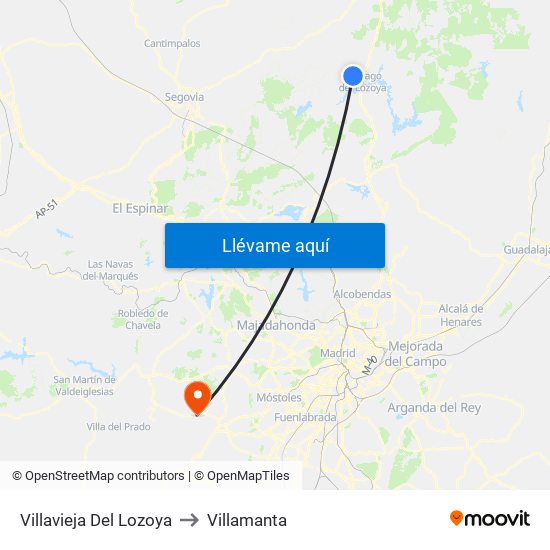 Villavieja Del Lozoya to Villamanta map