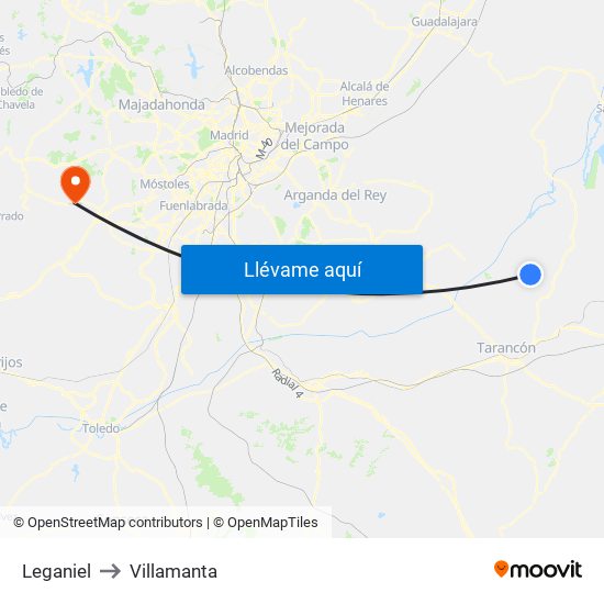 Leganiel to Villamanta map