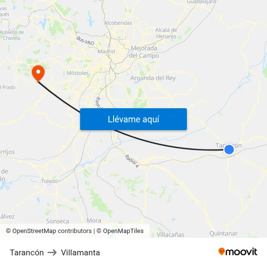 Tarancón to Villamanta map