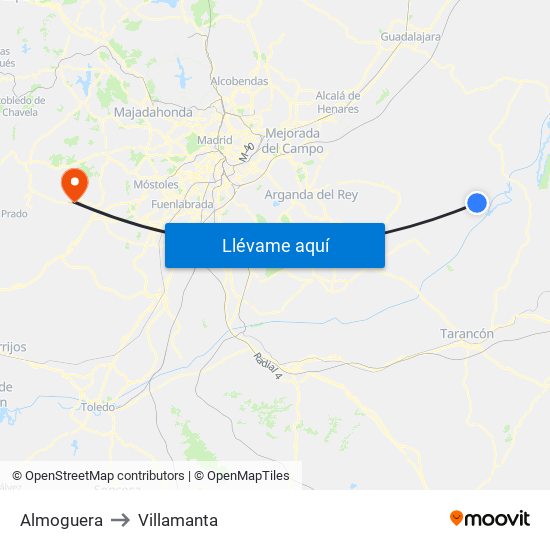 Almoguera to Villamanta map