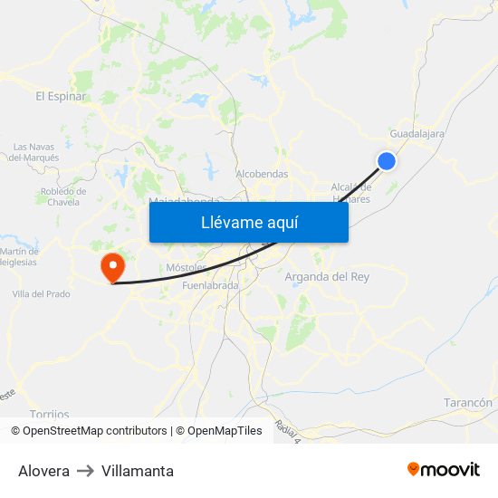 Alovera to Villamanta map