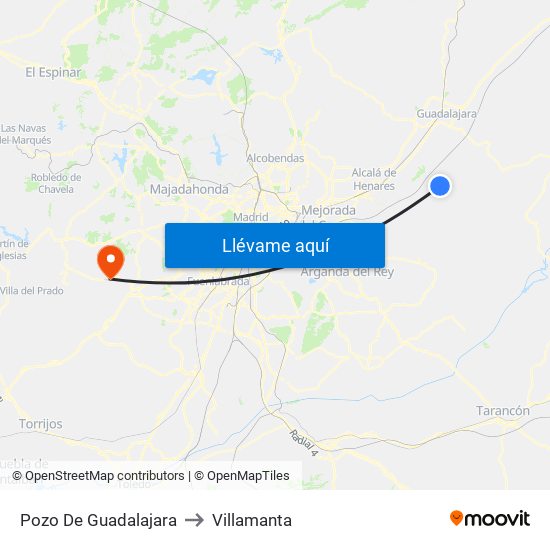Pozo De Guadalajara to Villamanta map