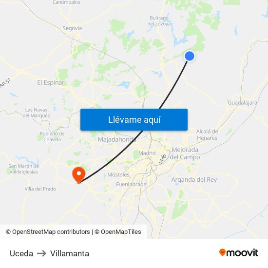 Uceda to Villamanta map