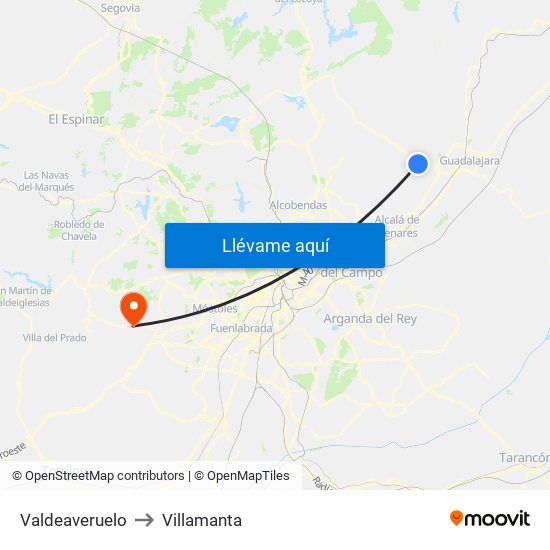 Valdeaveruelo to Villamanta map