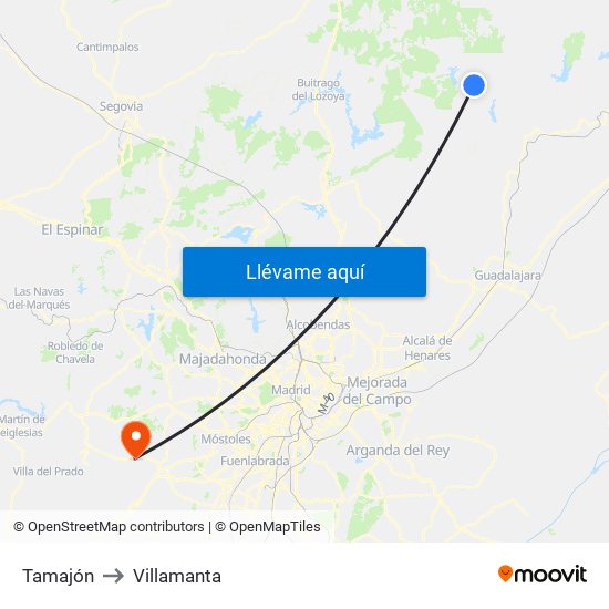 Tamajón to Villamanta map