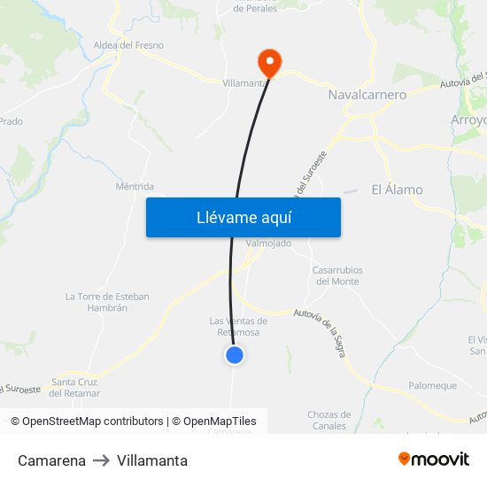 Camarena to Villamanta map