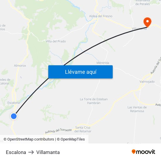 Escalona to Villamanta map