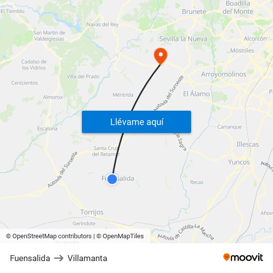 Fuensalida to Villamanta map