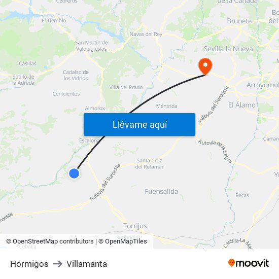 Hormigos to Villamanta map