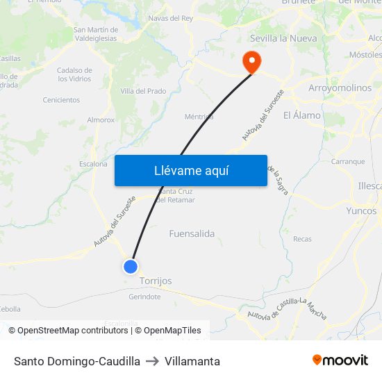 Santo Domingo-Caudilla to Villamanta map