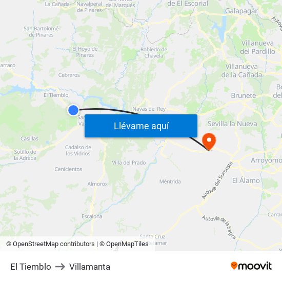 El Tiemblo to Villamanta map