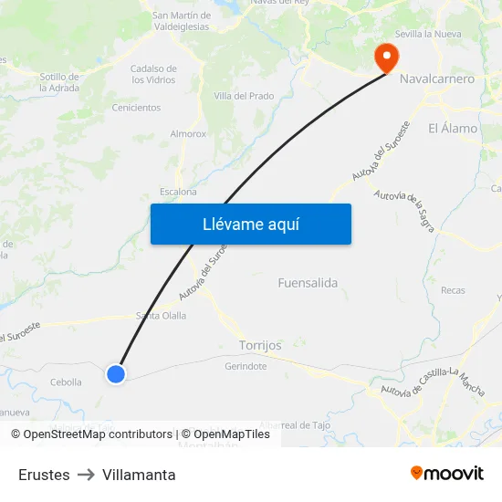 Erustes to Villamanta map