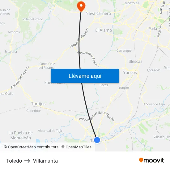 Toledo to Villamanta map