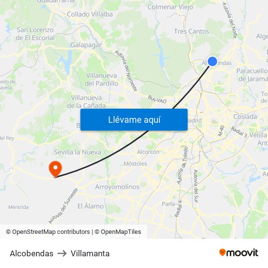 Alcobendas to Villamanta map